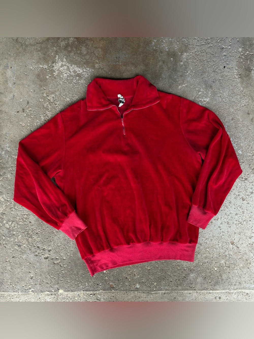 Vintage 60s Marshall Field & Company Red Velour Quarter Zip Sweater West Germany